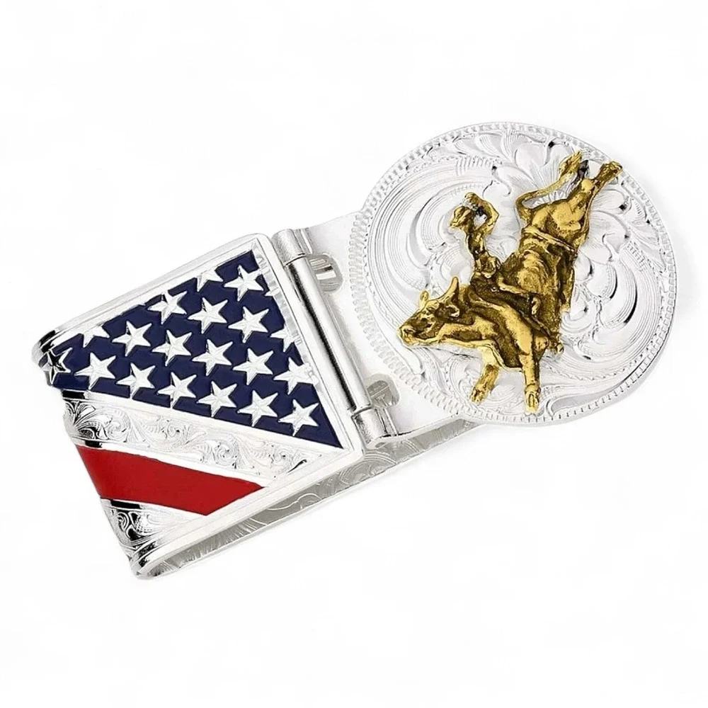 Montana Silversmiths American Made Liberty Hinged Money Clip Bull Rider - New!‎
